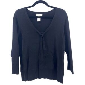 Ribbed Knit Blouse Women XL Black Stretch Bow Tie Capsule‎ Preppy Chic Interview